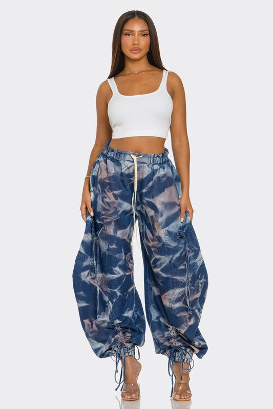 Urban Chic Drawstring Denim Cargo Pants