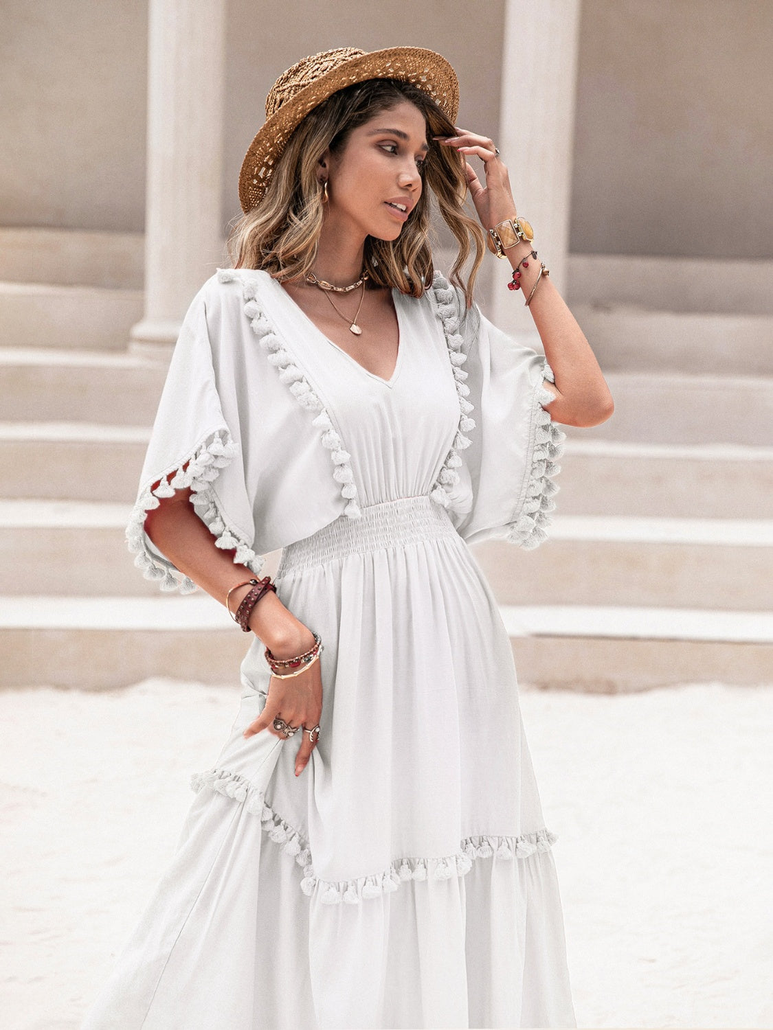 Maxi dress with tassels