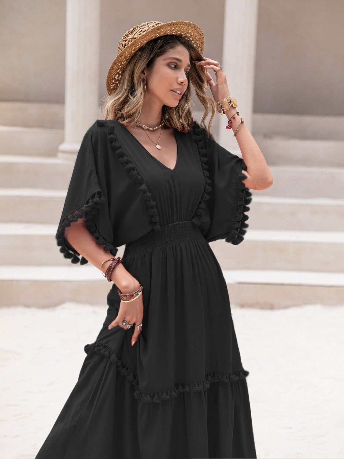 Maxi dress with tassels