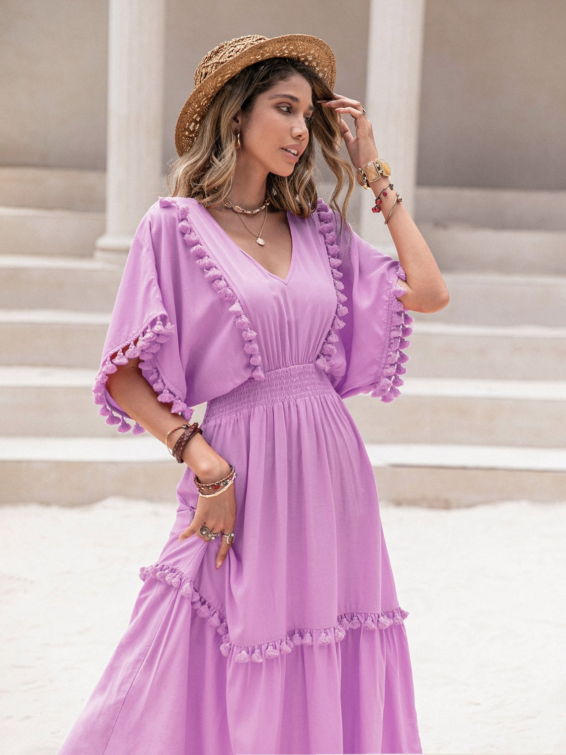 Maxi dress with tassels